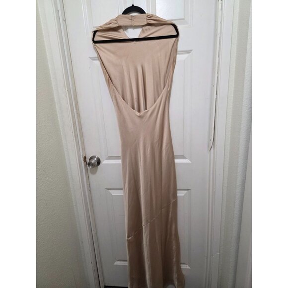 Show Me Your Mumu Champagne Satin Maxi Elegant Formal Dress Open Back Sleeveless - Picture 2 of 8